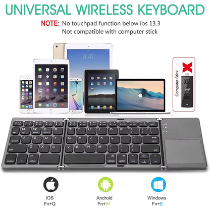 Seenda Foldable Bluetooth Keyboard with Touchpad Wireless Rechargeable Ultra Slim Pocket Folding Keyboard for Tablet Laptop