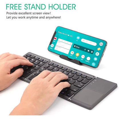 Seenda Foldable Bluetooth Keyboard with Touchpad Wireless Rechargeable Ultra Slim Pocket Folding Keyboard for Tablet Laptop